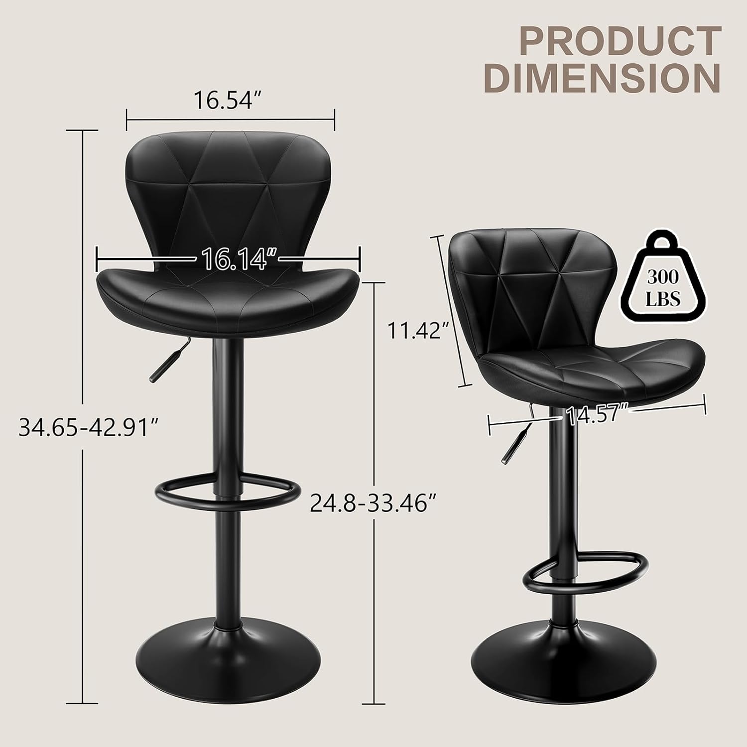 TLSUNNY Modern Upholstered Barstools Set of 2/4, Adjustable Height Counter Stools, PU Leather Swivel Barstools with Metal Frame, for Dining/Cafes
