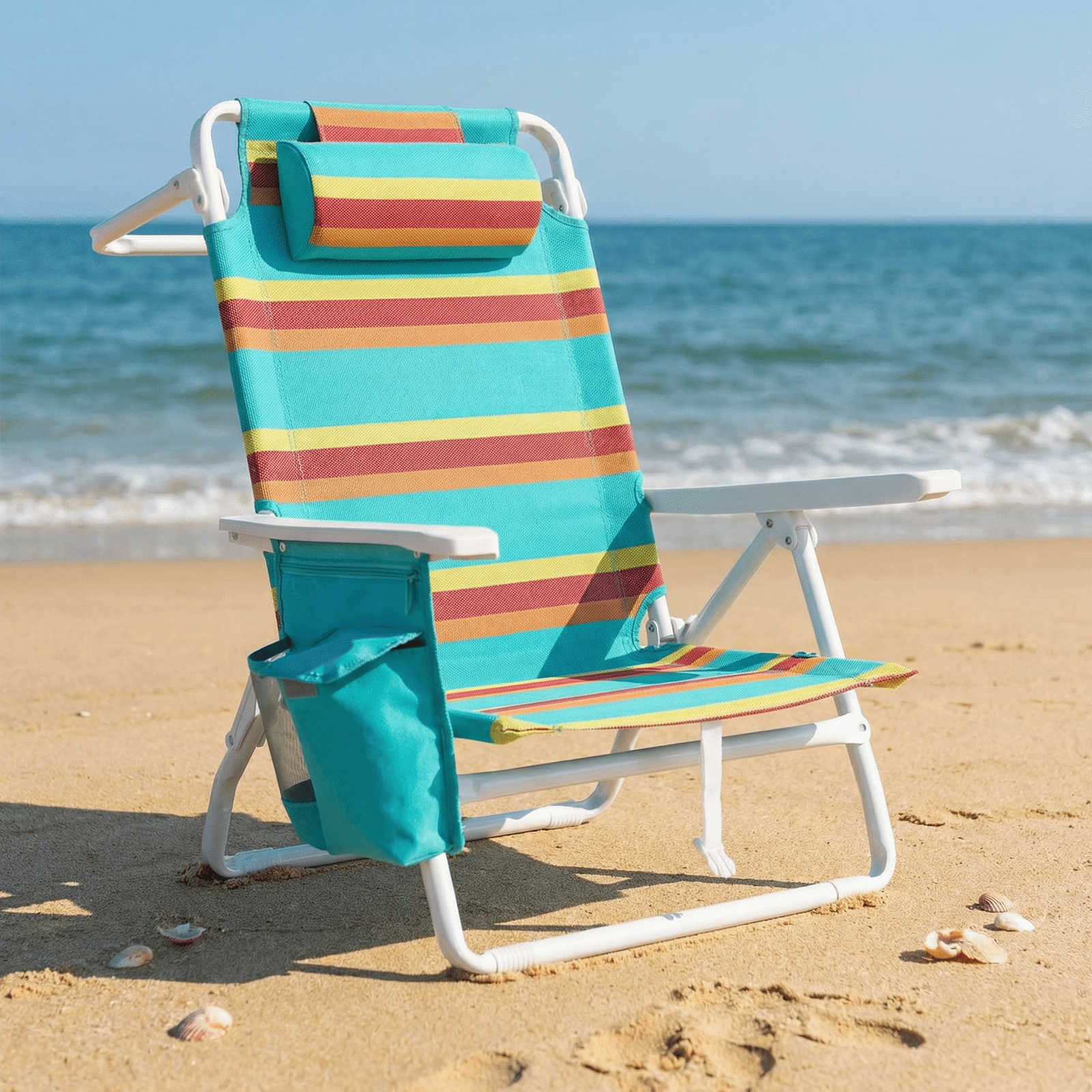TLSUNNY Backpack Beach Chair Set of 1/2, Outdoor 5-Level Adjustable Folding Chair, w/ Cup Holder, Headrest, Storage Bag, Cooler Pouch, for Camping