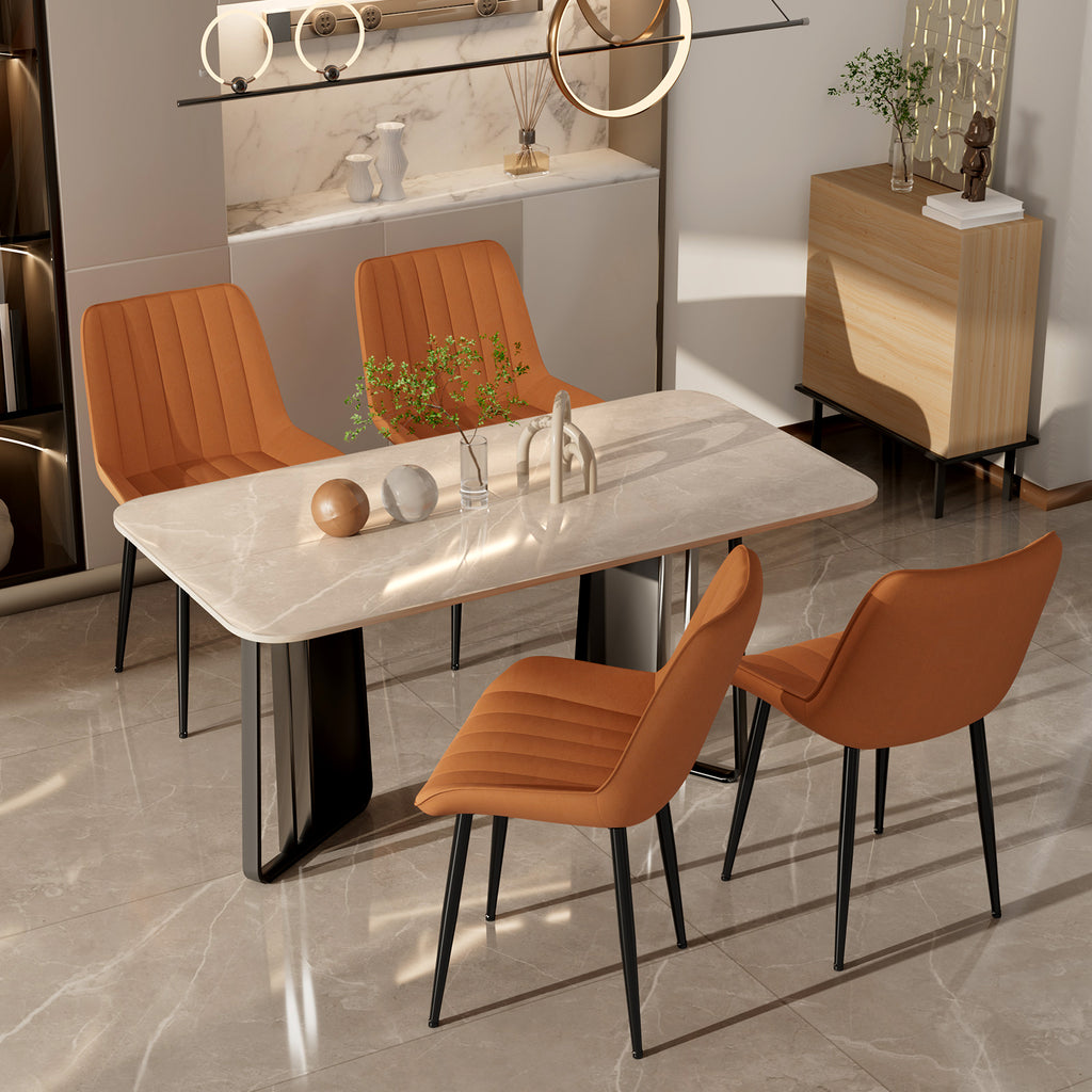 TLSUNNY Dining Chairs Set of 2, Modern High Back Suede Faux Leather Upholstered Dining Side Chairs with Thick Cushions, Wide Padded Seat, Metal Legs for Kitchen, Living Room