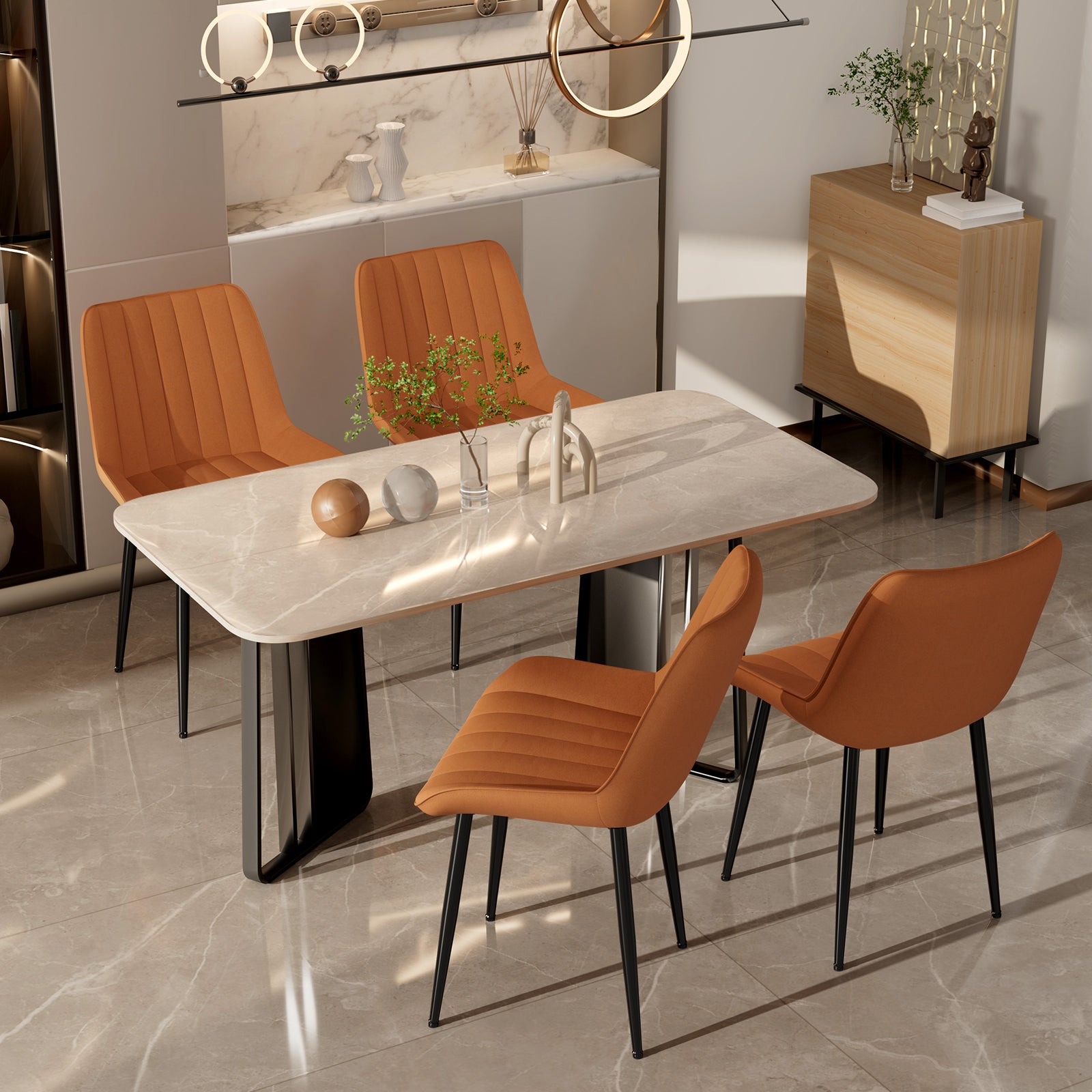 TLSUNNY Dining Chairs Set of 2, Modern High Back Suede Faux Leather Upholstered Dining Side Chairs with Thick Cushions, Wide Padded Seat, Metal Legs for Kitchen, Living Room