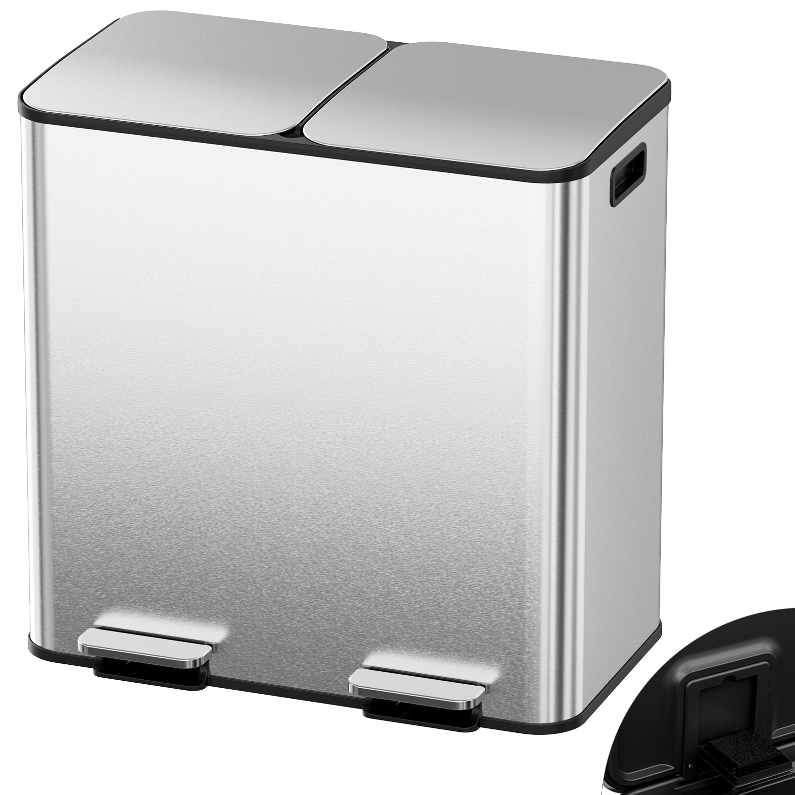 TLSUNNY 2 x 10.6 Gal Stainless Steel Double Trash Can with Odor-Control Box, Large Step-on Dual Garbage and Recycle Bin Combo, PP Inner Buckets, for Home