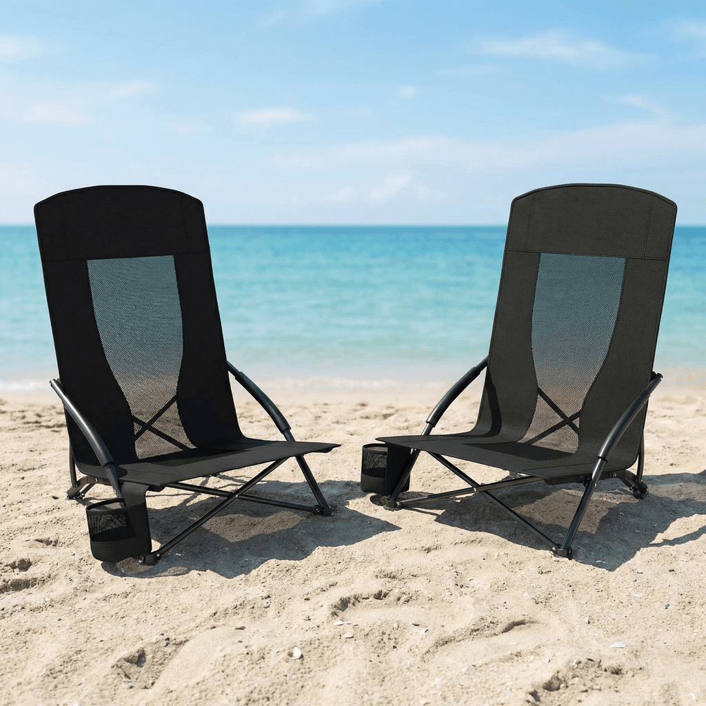 TLSUNNY Folding Backpack Beach Chair Set of 2 for Adults, Compact Lightweight Camping Chairs W/ Carry Bag Cup Holder, Outdoor Reclining Low-Profile Travel Chair, 350LBS