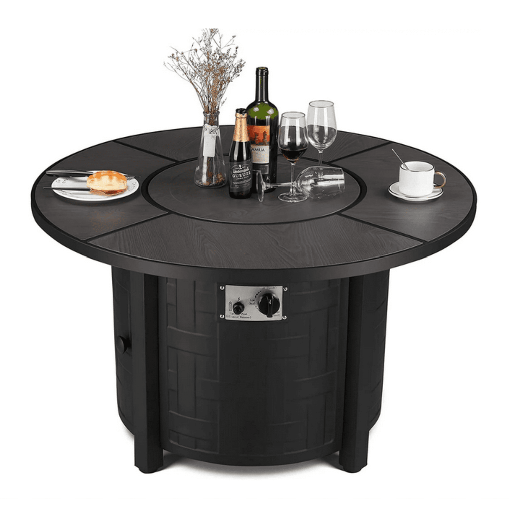 TLSUNNY 42‘’ Round Propane Fire Pit Table, 50,000 BTU Steel Firepit with Metal Lid, Waterproof Cover, Auto-Ignition, for Patio/Backyard
