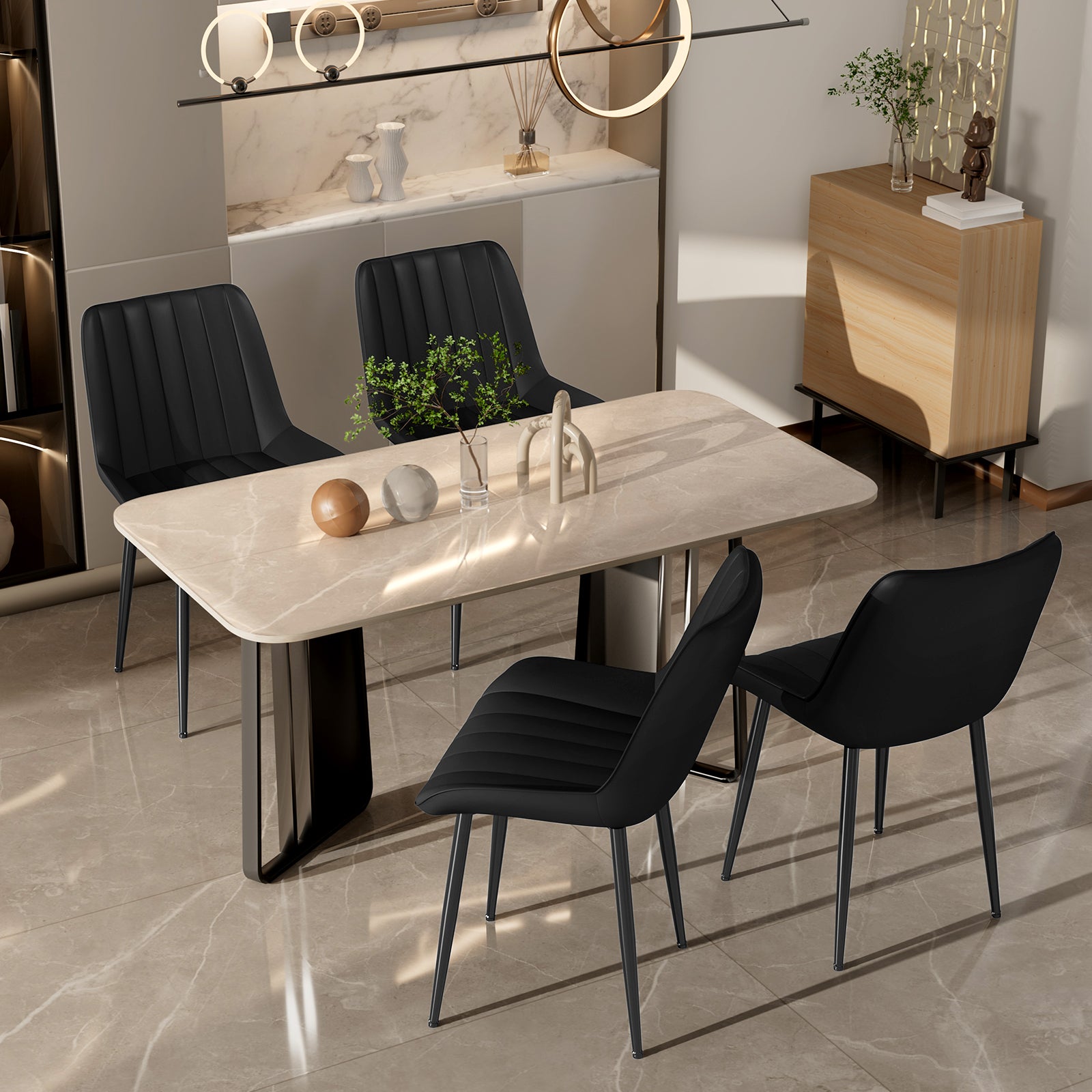 TLSUNNY Dining Chairs Set of 2, Modern High Back Suede Faux Leather Upholstered Dining Side Chairs with Thick Cushions, Wide Padded Seat, Metal Legs for Kitchen, Living Room
