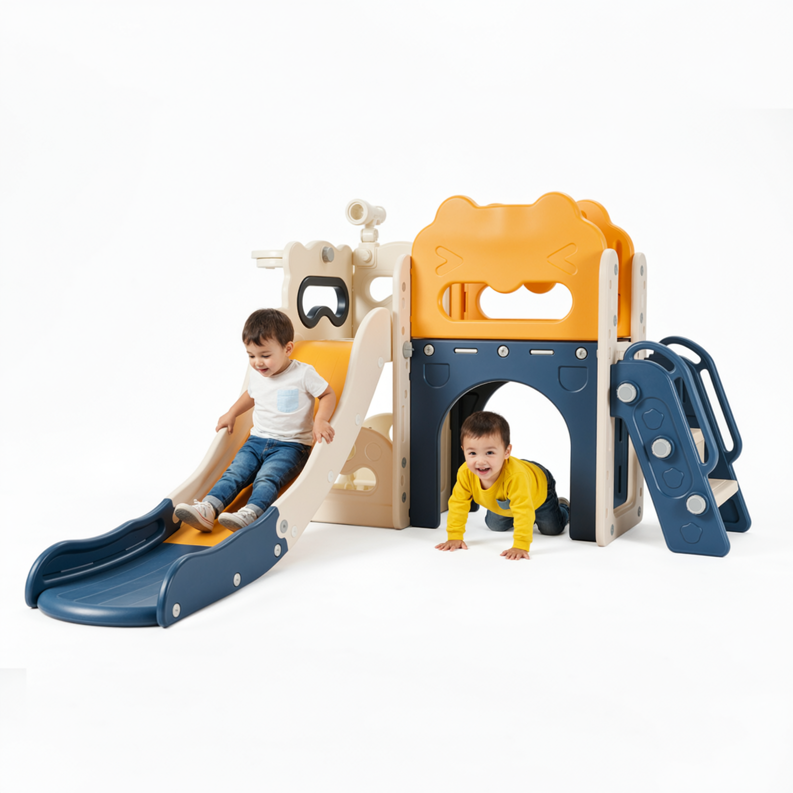 TLSUNNY 8-in-1 Toddler Slide and Climber, with Enclosed Steps, Telescope, Basketball Hoop, Play Tunnel, for Nursey, Playground (No ratings yet)