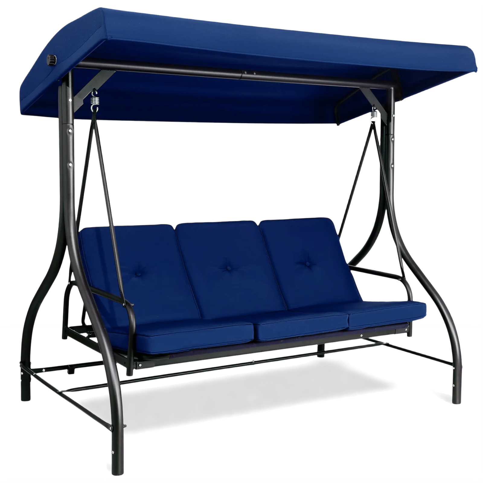 TLSUNNY Canopy Swing Chair Set, 3-Seat Outdoor Swing Chair with Stand & Removable Seat Cushion, for Patio, Backyard, Balcony Relaxation, Supports 750lbs