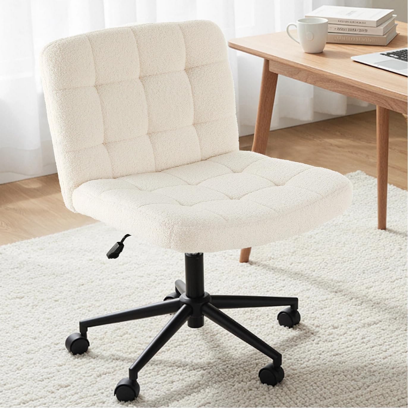 TLSUNNY 360° Swivel Height Adjustable Armless Chair, w/ Wheels and Comfy Wide Cushion, Criss Cross Office Chair, for Home/Bedroom
