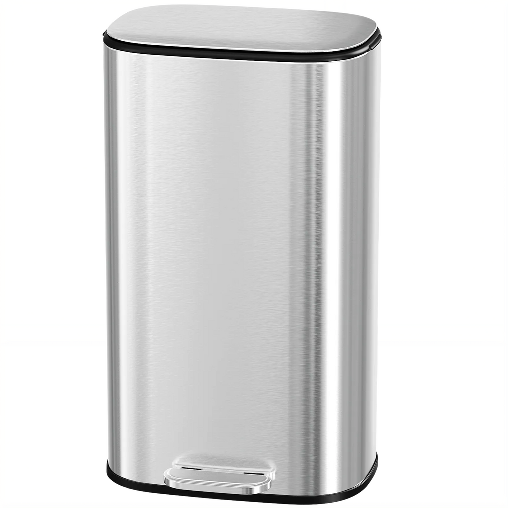 TLSUNNY 30L Step-On Oval Trash Can, 8 Gal Brushed Stainless Steel Garbage Bin with Slow-Close Lid & Handle for Kitchen/Bathroom