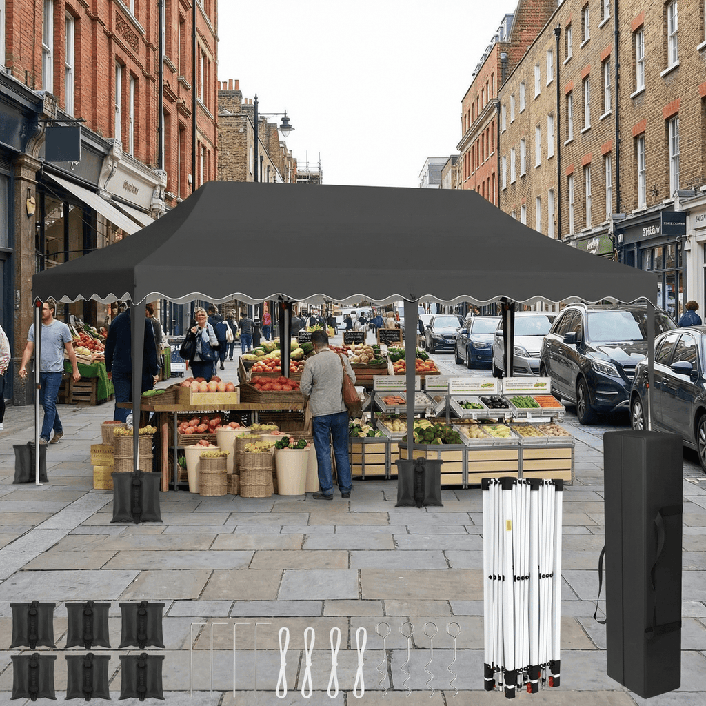 TLSUNNY 10'x20' Pop up Canopy Tent with 6 Sidewalls, Adjustable Height Commercial Events Instant Gazebo, with Wheeled Bag
