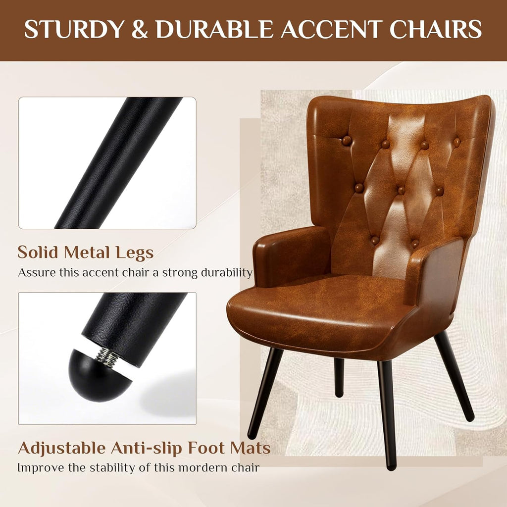 TLSUNNY Accent Chair, Comfy Upholstered Armchair with Metal Legs, High Backrest Living Room Chair, Wingback Chair Mid Century Modern for Living Room/Vanity/Bedroom