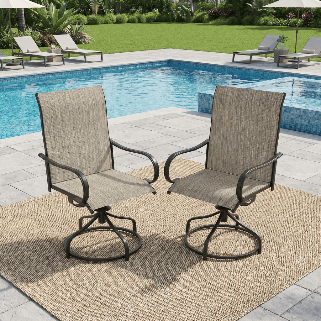 TLSUNNY Patio Furniture Set of 2/4, Outdoor 360° Swivel Dining Chairs W/ High Back, Armrest, All-Weather Textilene Furniture for Garden, 330LBS
