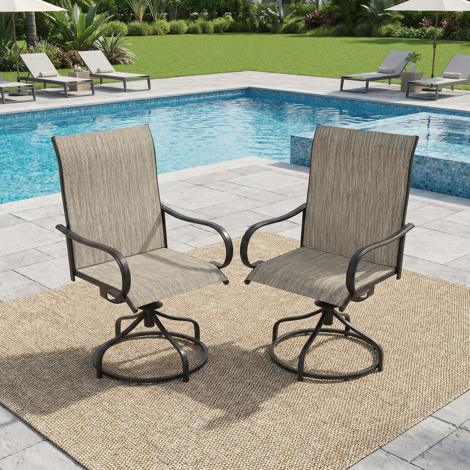 TLSUNNY Patio Furniture Set of 2/4, Outdoor 360° Swivel Dining Chairs W/ High Back, Armrest, All-Weather Textilene Furniture for Garden, 330LBS