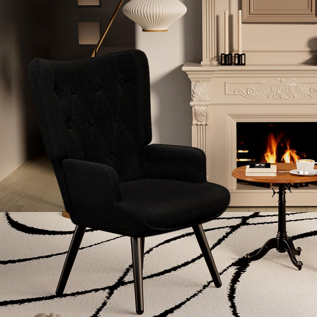 TLSUNNY Accent Chair, Comfy Upholstered Armchair with Metal Legs, High Backrest Living Room Chair, Wingback Chair Mid Century Modern for Living Room/Vanity/Bedroom