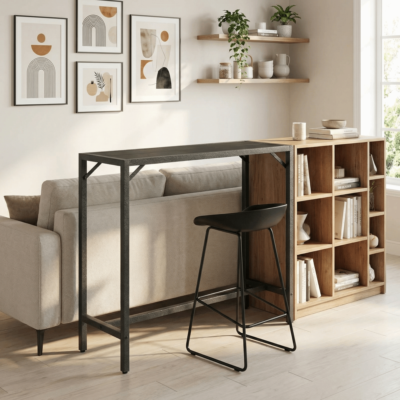 TLSUNNY Bar Table, 40"/47“/55“ Rectangular Pub Height Table, Sofa Console, Dining or Coffee Table for Narrow Spaces, Living Room, Sturdy Metal Frame, Easy Setup