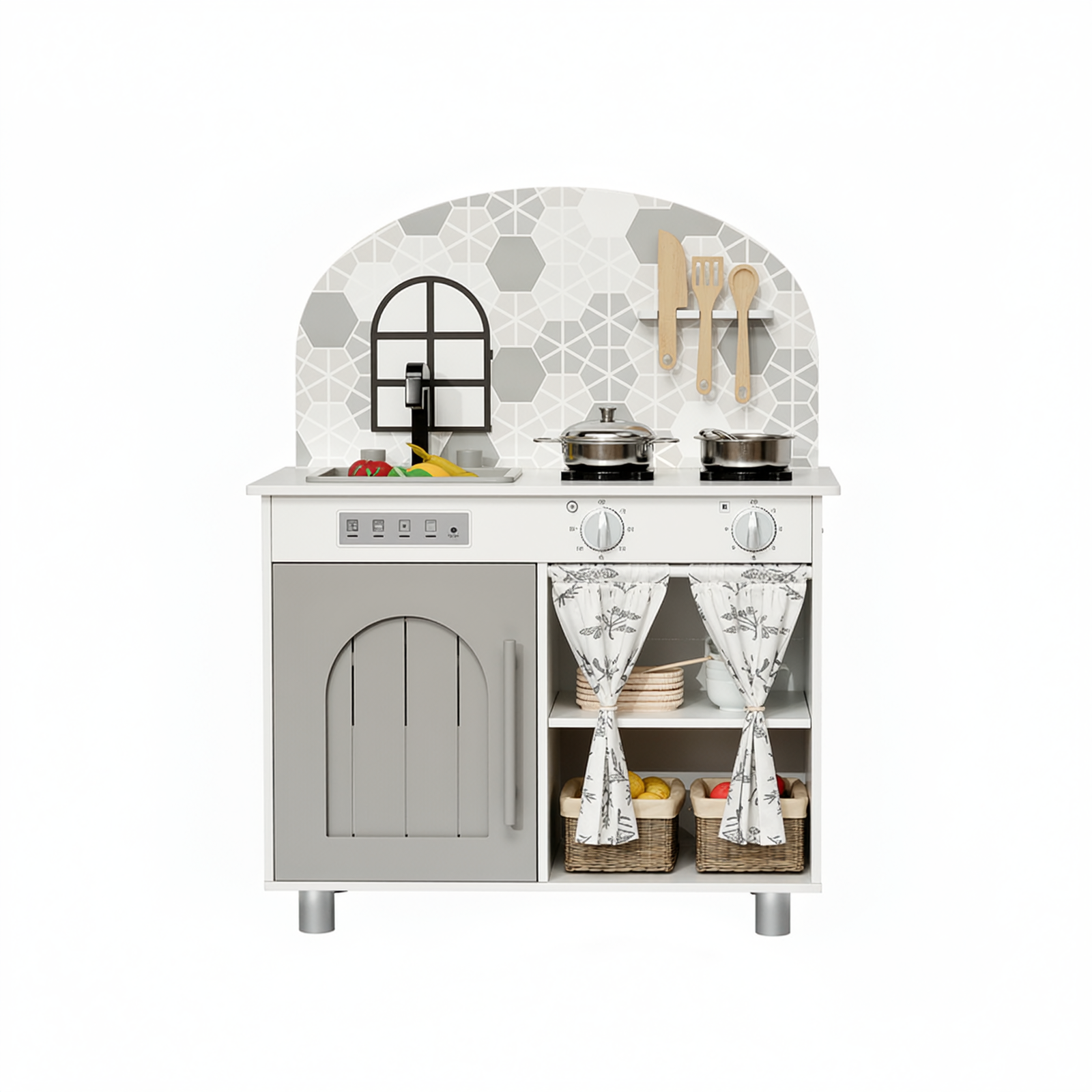 TLSUNNY Kids Play Kitchen, Wooden Kitchen Playset with Sink, Stove, Cooking Accessories, Educational Gift for Ages 3+