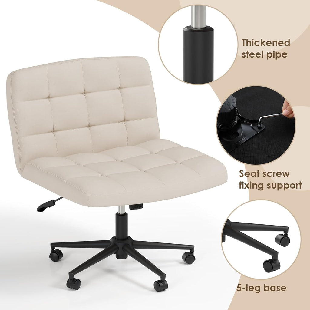 TLSUNNY 360° Swivel Height Adjustable Armless Chair, w/ Wheels and Comfy Wide Cushion, Criss Cross Office Chair, for Home/Bedroom