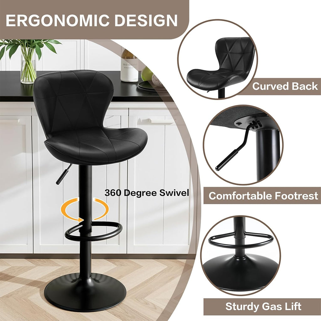 TLSUNNY Modern Upholstered Barstools Set of 2/4, Adjustable Height Counter Stools, PU Leather Swivel Barstools with Metal Frame, for Dining/Cafes