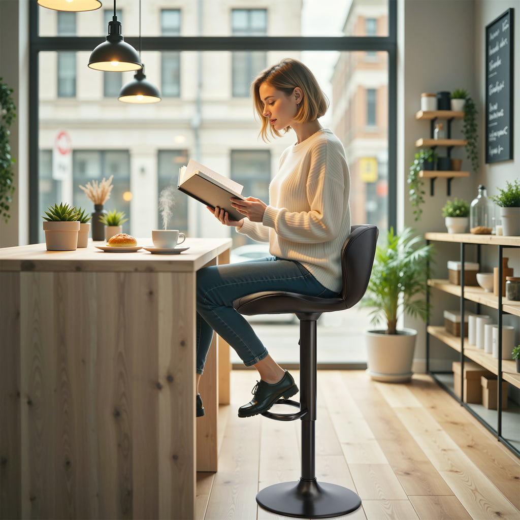 TLSUNNY Modern Upholstered Barstools Set of 2/4, Adjustable Height Counter Stools, PU Leather Swivel Barstools with Metal Frame, for Dining/Cafes