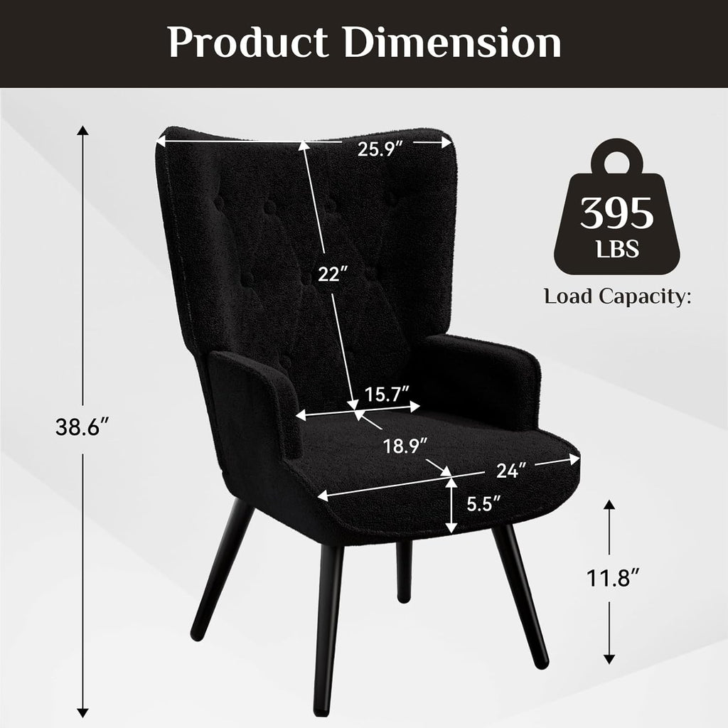 TLSUNNY Accent Chair, Comfy Upholstered Armchair with Metal Legs, High Backrest Living Room Chair, Wingback Chair Mid Century Modern for Living Room/Vanity/Bedroom