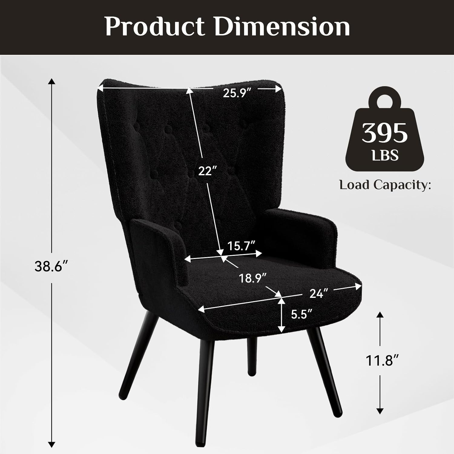 TLSUNNY Accent Chair, Comfy Upholstered Armchair with Metal Legs, High Backrest Living Room Chair, Wingback Chair Mid Century Modern for Living Room/Vanity/Bedroom