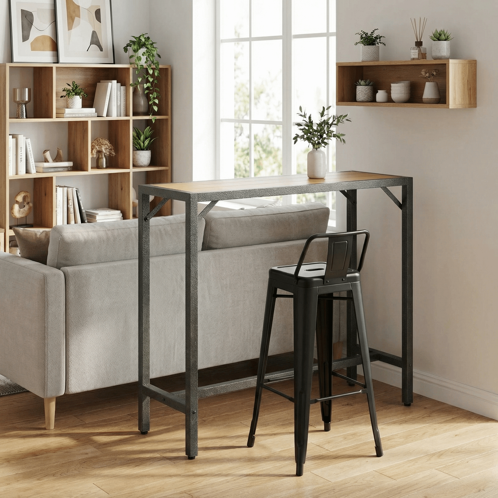 TLSUNNY Bar Table, 40"/47“/55“ Rectangular Pub Height Table, Sofa Console, Dining or Coffee Table for Narrow Spaces, Living Room, Sturdy Metal Frame, Easy Setup