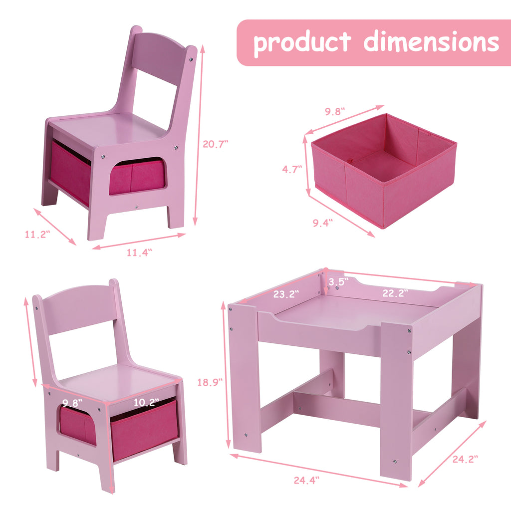 TLSUNNY Kids Table and 2 Chairs, 4-in-1 Toddler Activity Set with Blackboard, Reversible Desk & Storage Organization, for Age 3 +
