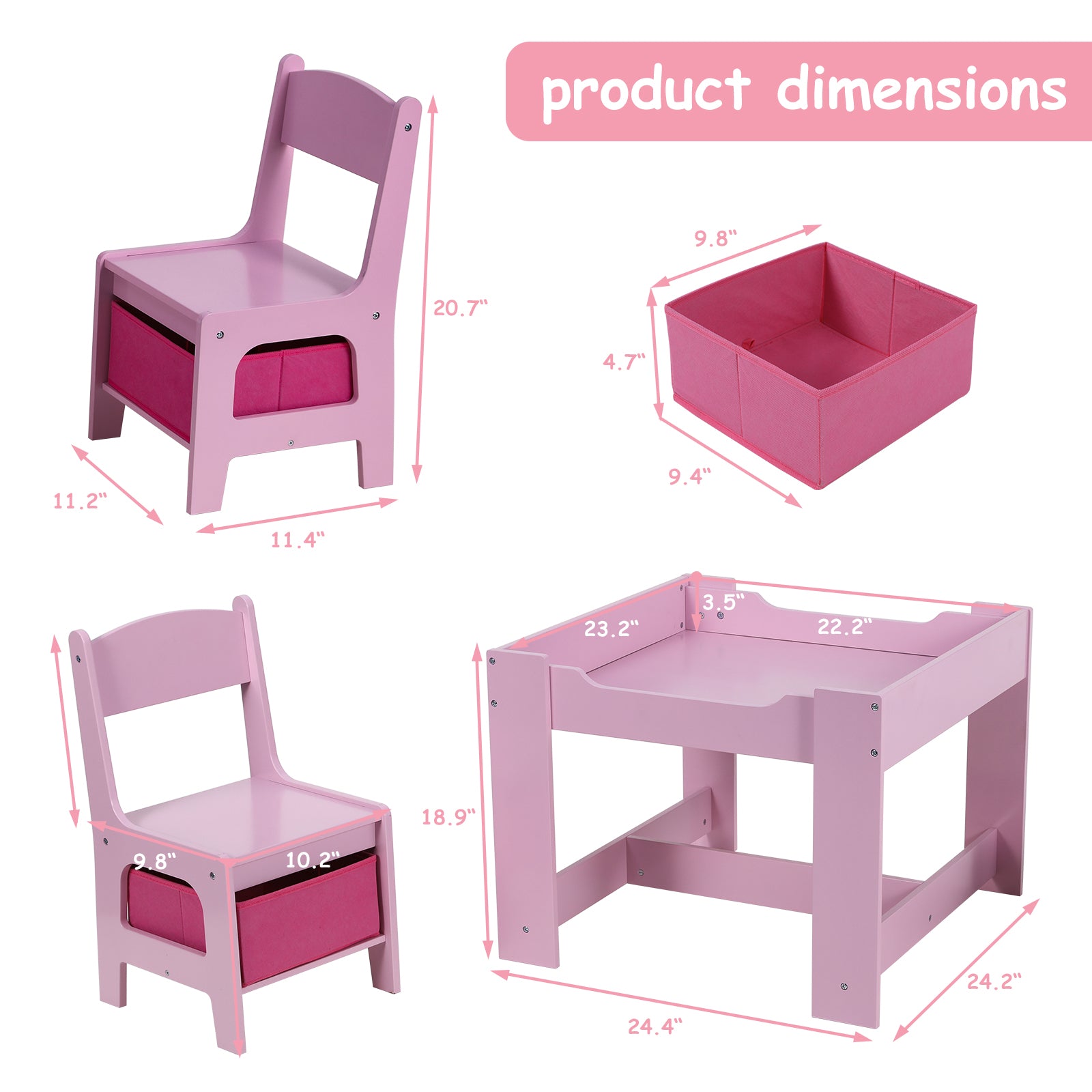 TLSUNNY Kids Table and 2 Chairs, 4-in-1 Toddler Activity Set with Blackboard, Reversible Desk & Storage Organization, for Age 3 +