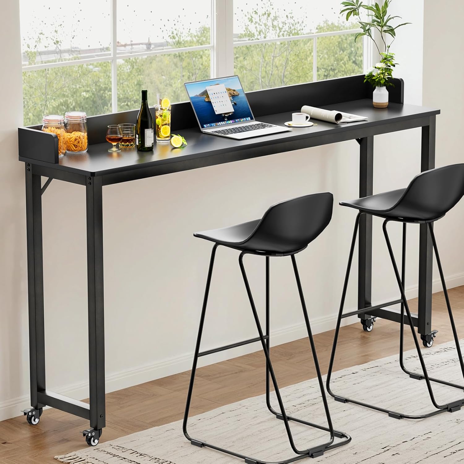 TLSUNNY Rolling Overbed Table for Queen/Full Size Bed, 70.8" Mobile Computer Desk for Hospital Bed & Home Office