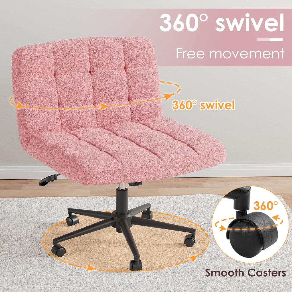 TLSUNNY 360° Swivel Height Adjustable Armless Chair, w/ Wheels and Comfy Wide Cushion, Criss Cross Office Chair, for Home/Bedroom