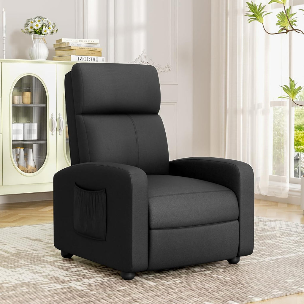 TLSUNNY Fabric Recliner Chair with Side Pocket, Thick Cushion Adjustable Lounger, Modern Home Theater Seating for Bedroom, Living Room