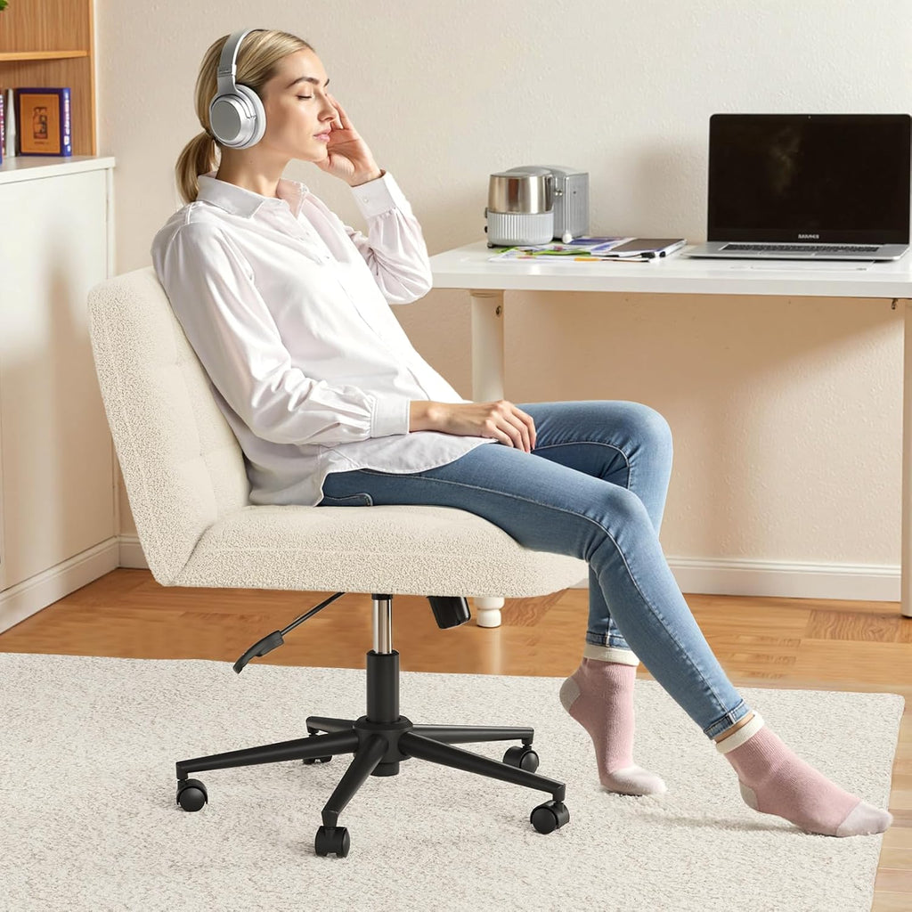 TLSUNNY 360° Swivel Height Adjustable Armless Chair, w/ Wheels and Comfy Wide Cushion, Criss Cross Office Chair, for Home/Bedroom