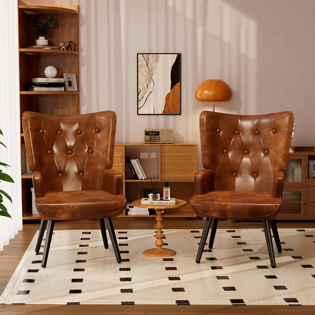 TLSUNNY Accent Chair, Comfy Upholstered Armchair with Metal Legs, High Backrest Living Room Chair, Wingback Chair Mid Century Modern for Living Room/Vanity/Bedroom