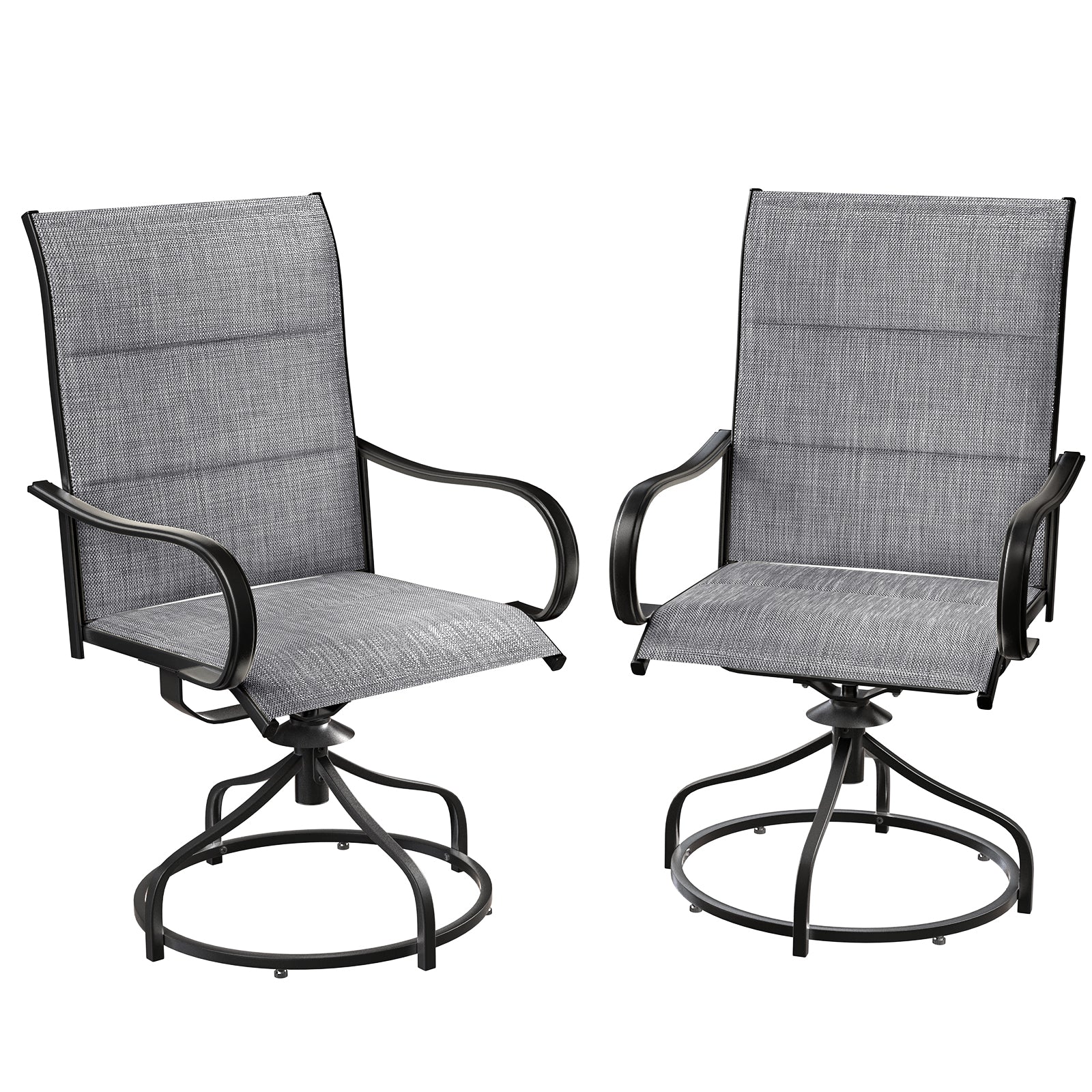 TLSUNNY Patio Swivel Padded Chairs Set of 2, Outdoor Dining Chairs High Back with All Weather Breathable Textilene, Metal Rocking Frame for Backyard Lawn Garden