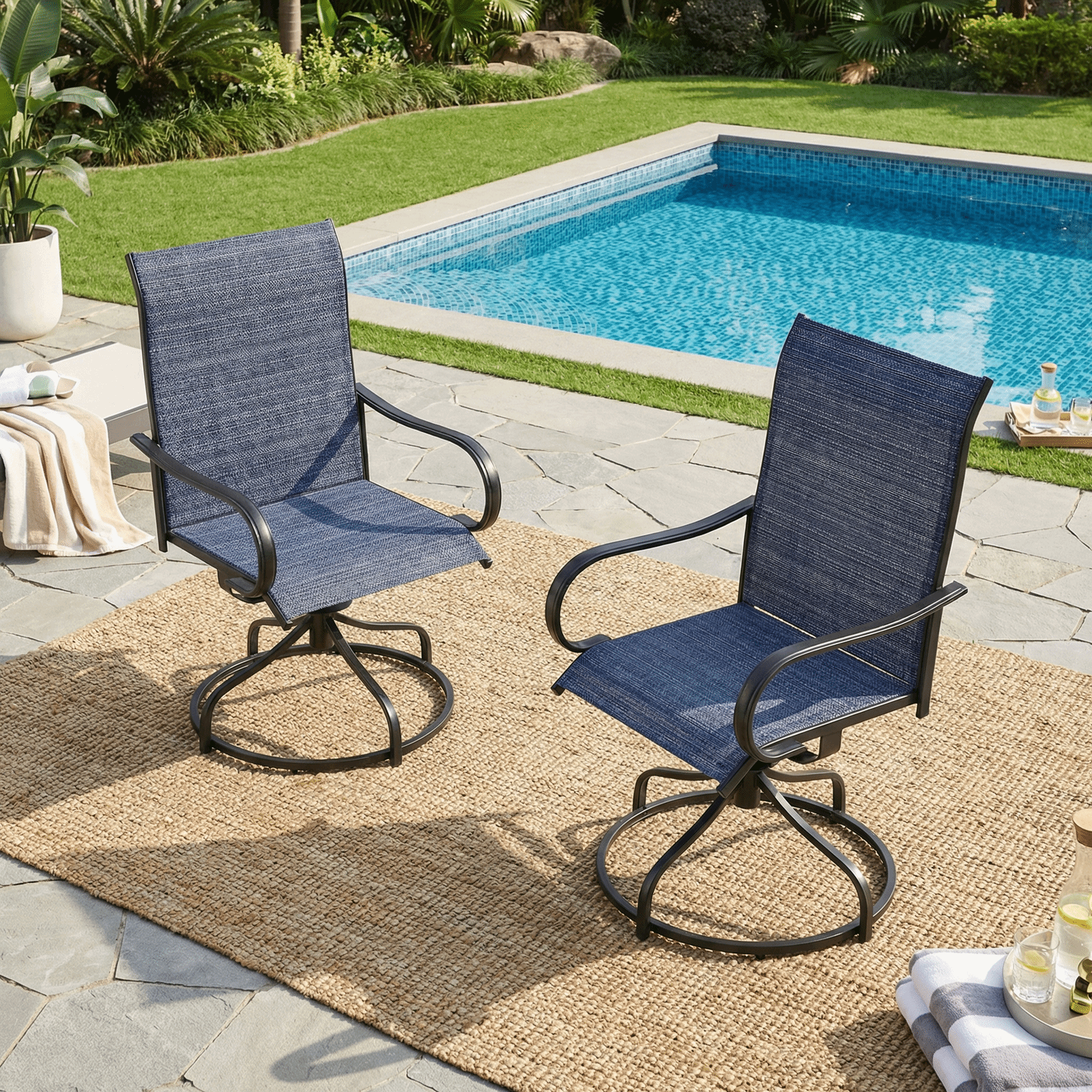 TLSUNNY Patio Furniture Set of 2/4, Outdoor 360° Swivel Dining Chairs W/ High Back, Armrest, All-Weather Textilene Furniture for Garden, 330LBS