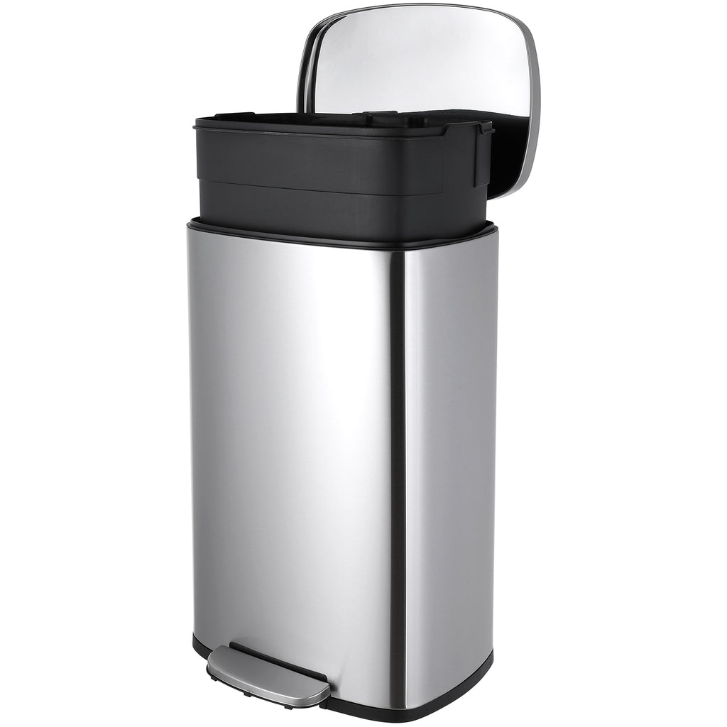TLSUNNY 8/13.2 Gallon Step Trash Can, Stainless Steel Garbage Bin, Soft-Close Rubbish Bin with Removable Plastic Inner Bucket, Fingerprint-Proof, Lid Dustbin, Suit for Kitchen Home