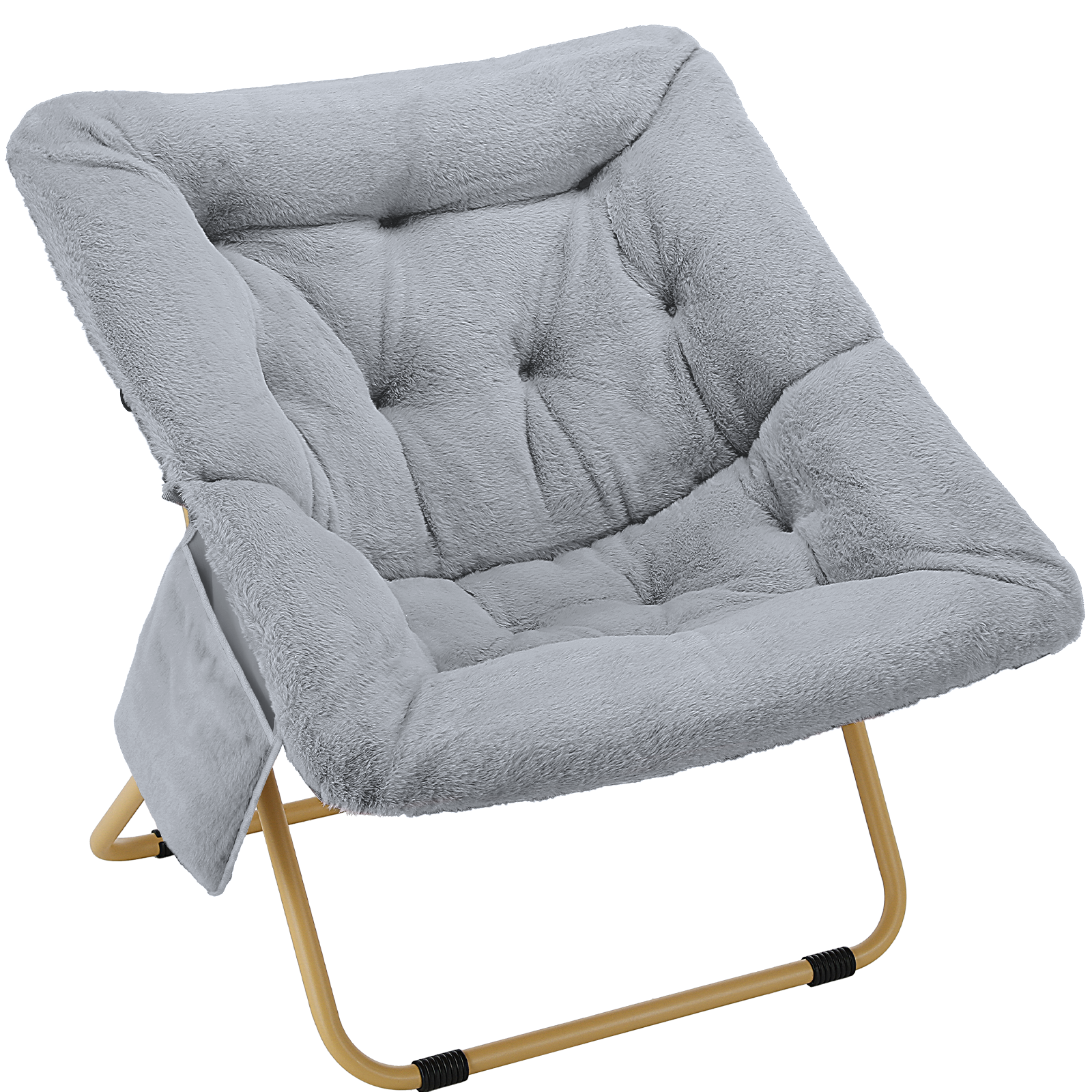 TLSUNNY Foldable Lazy Chair/Foldable Saucer Chair with Ottoman, Comfy Saucer Chair, Soft Faux Fur Reading Lounge Chair, for Living Room, Bedroom, Dorms, Teens Adults
