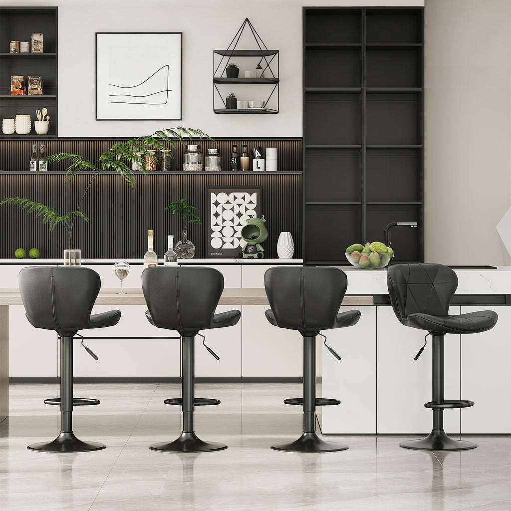 TLSUNNY Modern Upholstered Barstools Set of 2/4, Adjustable Height Counter Stools, PU Leather Swivel Barstools with Metal Frame, for Dining/Cafes