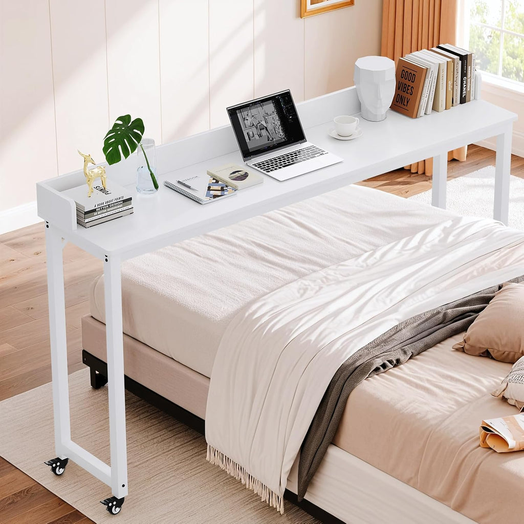 TLSUNNY Rolling Overbed Table for Queen/Full Size Bed, 70.8" Mobile Computer Desk for Hospital Bed & Home Office