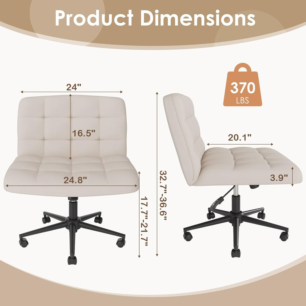 TLSUNNY 360° Swivel Height Adjustable Armless Chair, w/ Wheels and Comfy Wide Cushion, Criss Cross Office Chair, for Home/Bedroom