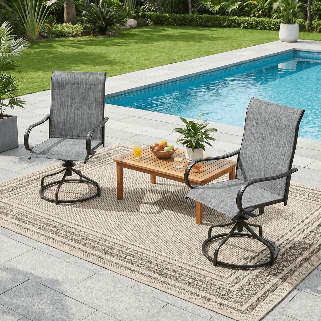 TLSUNNY Patio Furniture Set of 2/4, Outdoor 360° Swivel Dining Chairs W/ High Back, Armrest, All-Weather Textilene Furniture for Garden, 330LBS