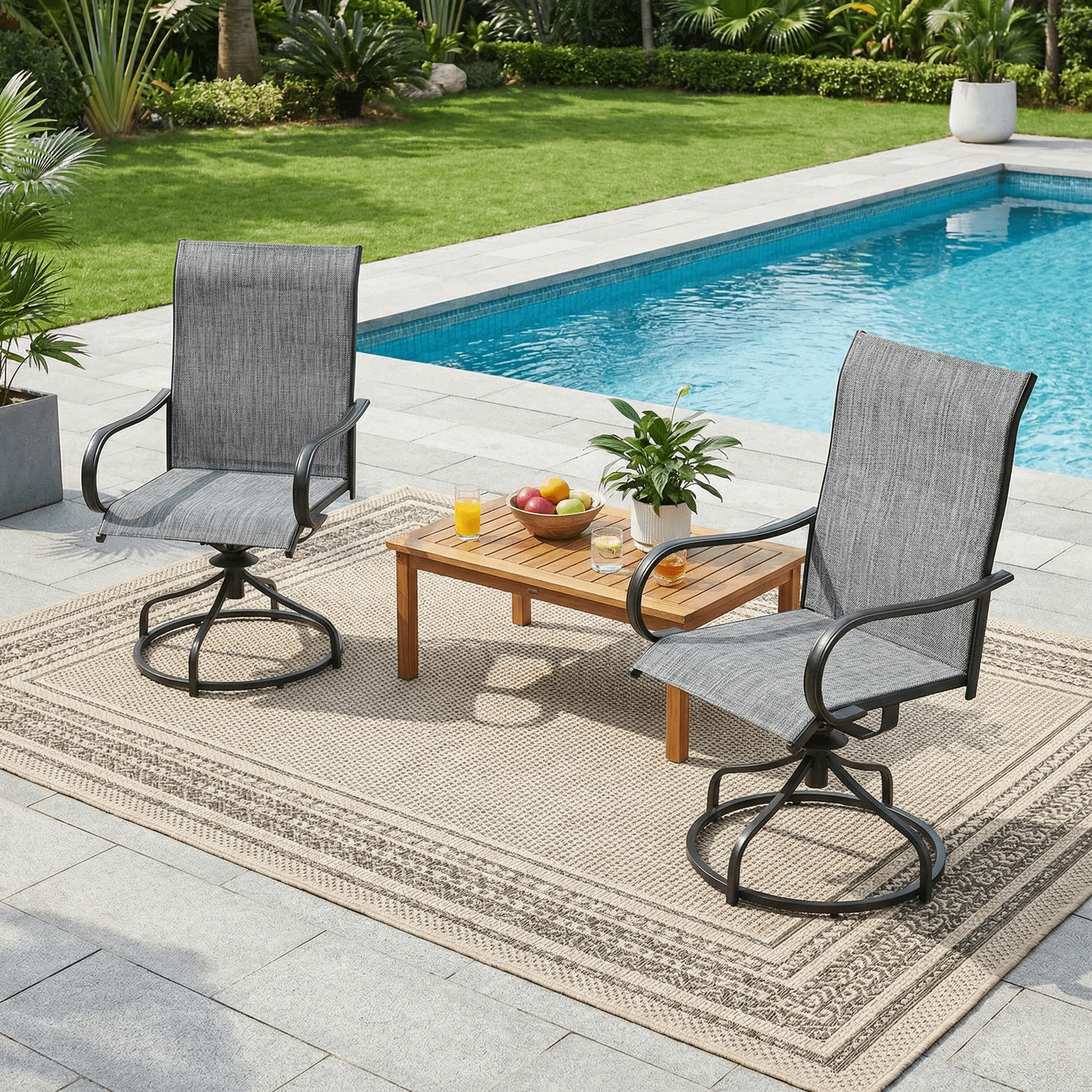 TLSUNNY Patio Furniture Set of 2/4, Outdoor 360° Swivel Dining Chairs W/ High Back, Armrest, All-Weather Textilene Furniture for Garden, 330LBS