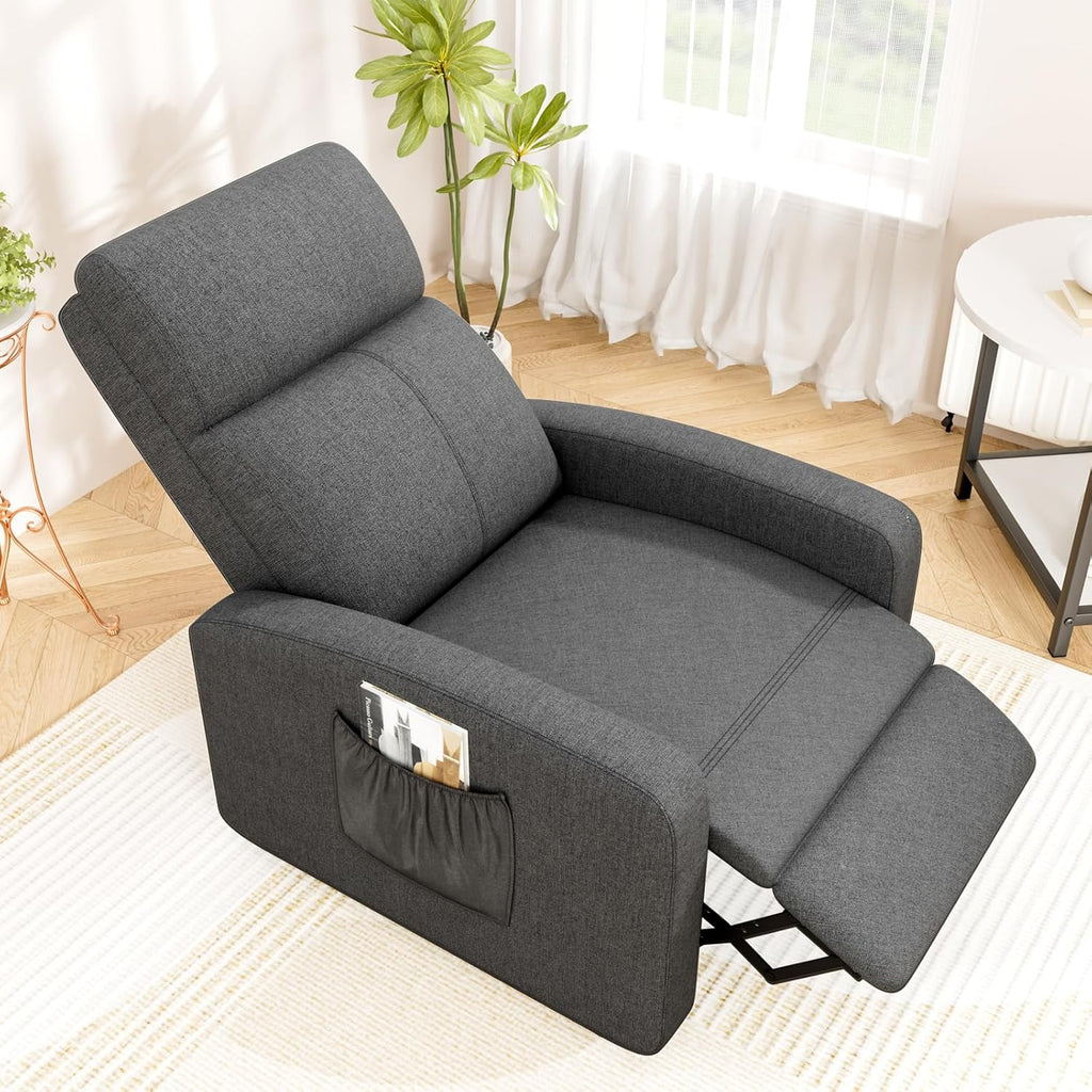TLSUNNY Fabric Recliner Chair with Side Pocket, Thick Cushion Adjustable Lounger, Modern Home Theater Seating for Bedroom, Living Room