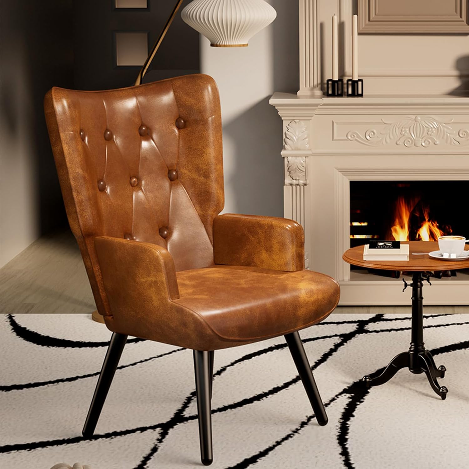 TLSUNNY Accent Chair, Comfy Upholstered Armchair with Metal Legs, High Backrest Living Room Chair, Wingback Chair Mid Century Modern for Living Room/Vanity/Bedroom