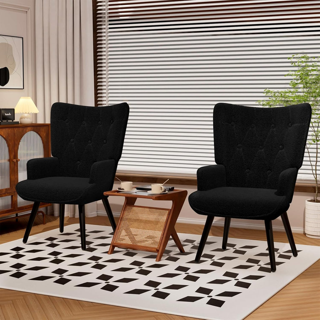 TLSUNNY Accent Chair, Comfy Upholstered Armchair with Metal Legs, High Backrest Living Room Chair, Wingback Chair Mid Century Modern for Living Room/Vanity/Bedroom