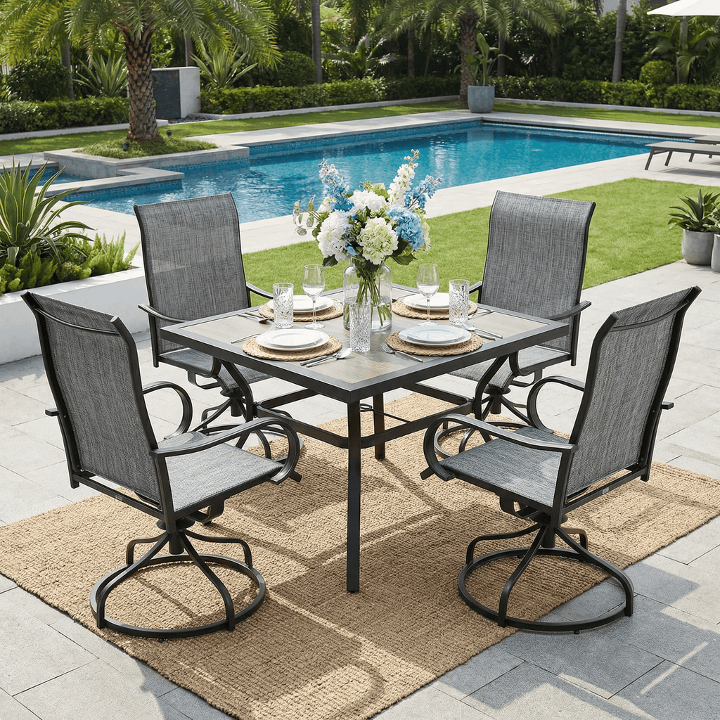 TLSUNNY Patio Furniture Set of 2/4, Outdoor 360° Swivel Dining Chairs W/ High Back, Armrest, All-Weather Textilene Furniture for Garden, 330LBS