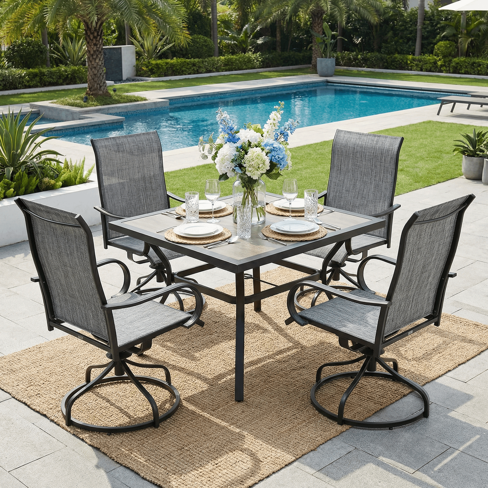 TLSUNNY Patio Furniture Set of 2/4, Outdoor 360° Swivel Dining Chairs W/ High Back, Armrest, All-Weather Textilene Furniture for Garden, 330LBS