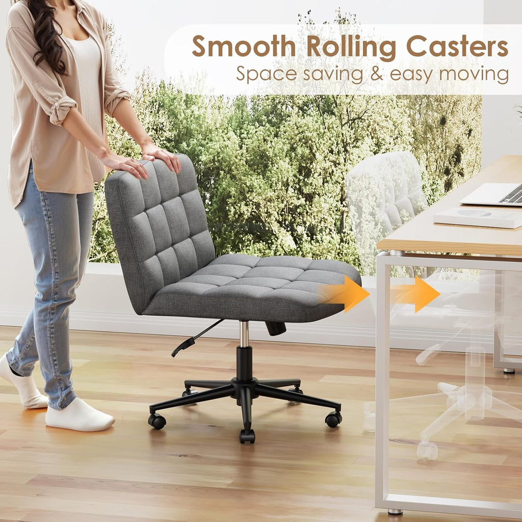TLSUNNY 360° Swivel Height Adjustable Armless Chair, w/ Wheels and Comfy Wide Cushion, Criss Cross Office Chair, for Home/Bedroom