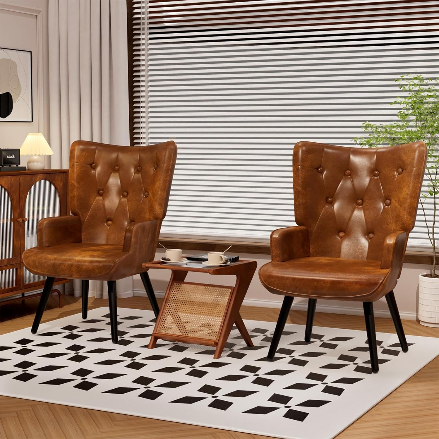 TLSUNNY Accent Chair, Comfy Upholstered Armchair with Metal Legs, High Backrest Living Room Chair, Wingback Chair Mid Century Modern for Living Room/Vanity/Bedroom