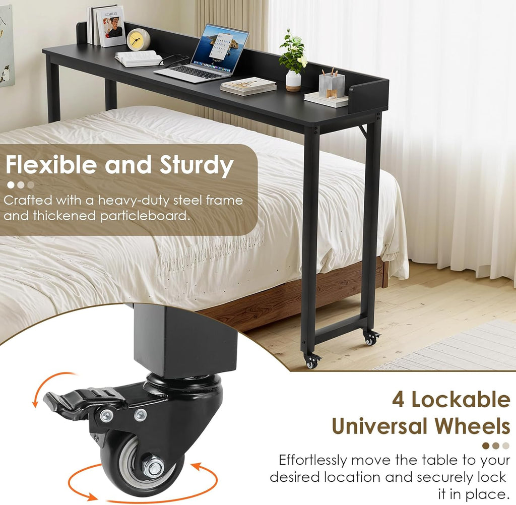 TLSUNNY Rolling Overbed Table for Queen/Full Size Bed, 70.8" Mobile Computer Desk for Hospital Bed & Home Office