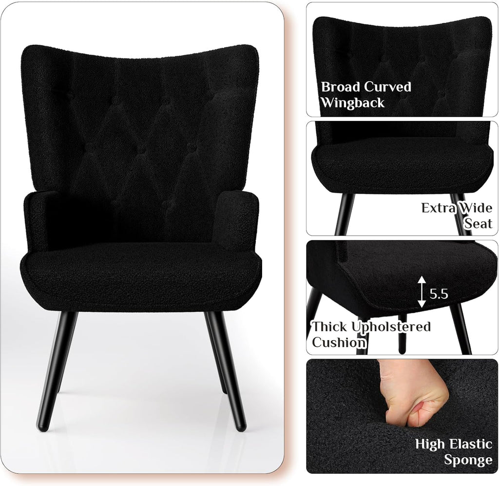 TLSUNNY Accent Chair, Comfy Upholstered Armchair with Metal Legs, High Backrest Living Room Chair, Wingback Chair Mid Century Modern for Living Room/Vanity/Bedroom